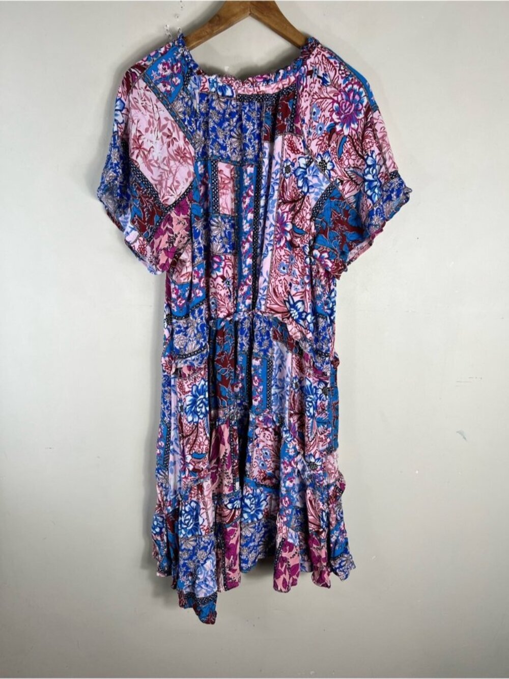 Anthropologie Robin Tiered Mini Dress Floral patchwork Size 2X Flowy Bohemian - Picture 5 of 13